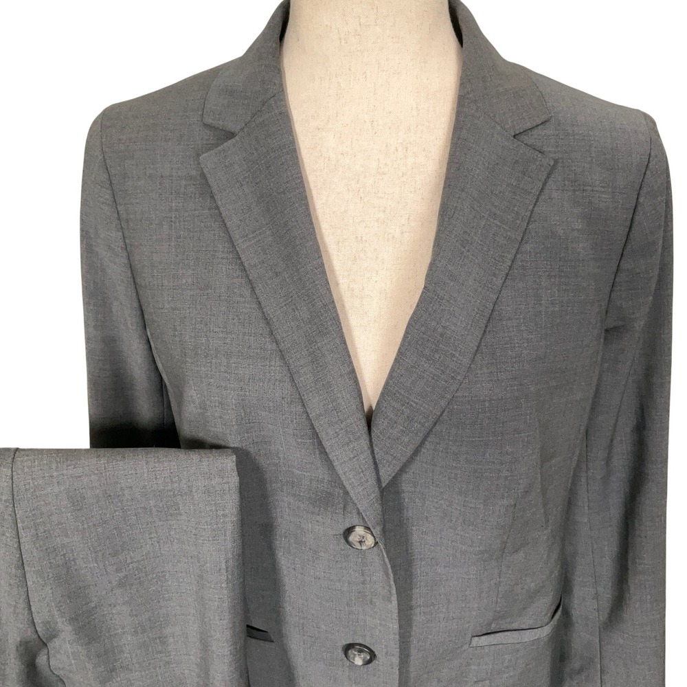 Talbots Pant Suit Women Blazer 10Petite Pants 12P Gray Polka Dot Neutral Wool